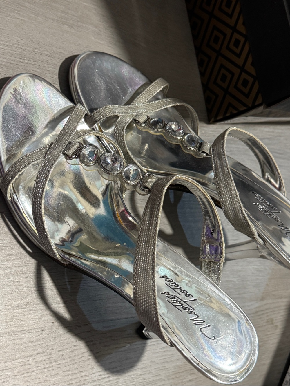 Mootsies Tootsies Silver Jeweled Strappy Heels